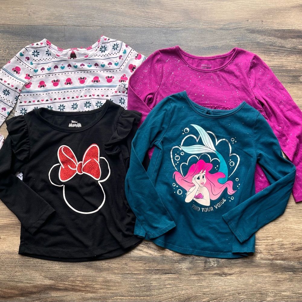Disney Girls Long-Sleeve Tops Set - Black, Teal, Pink, White 4T